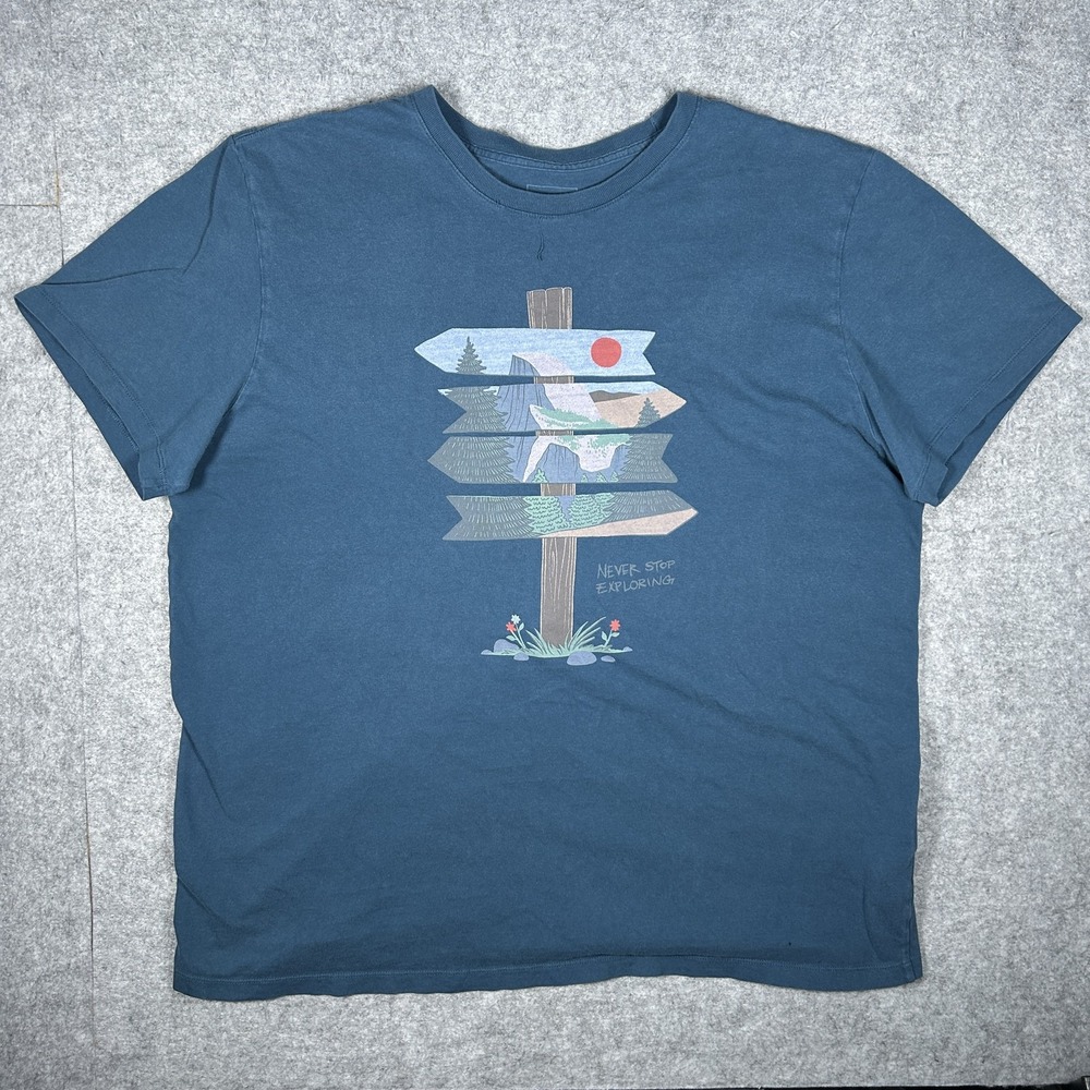 The North Face T-Shirt Mens XXL Blue Outdoor Graphic Tee Signpost Print Hiking